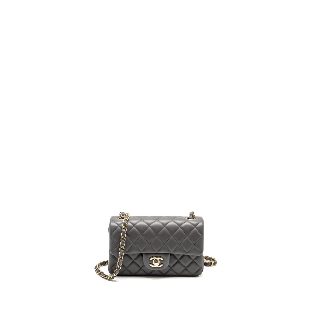 Chanel Mini Rectangular Flap Bag Lambskin Grey L (microchip)