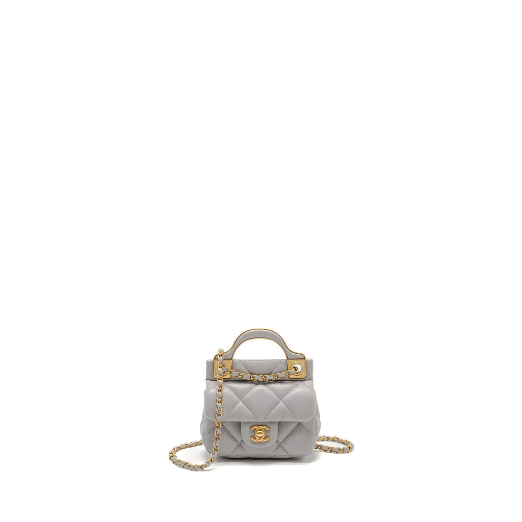 Chanel Mini Quilted Flap Card Holder with chain Lambskin Grey