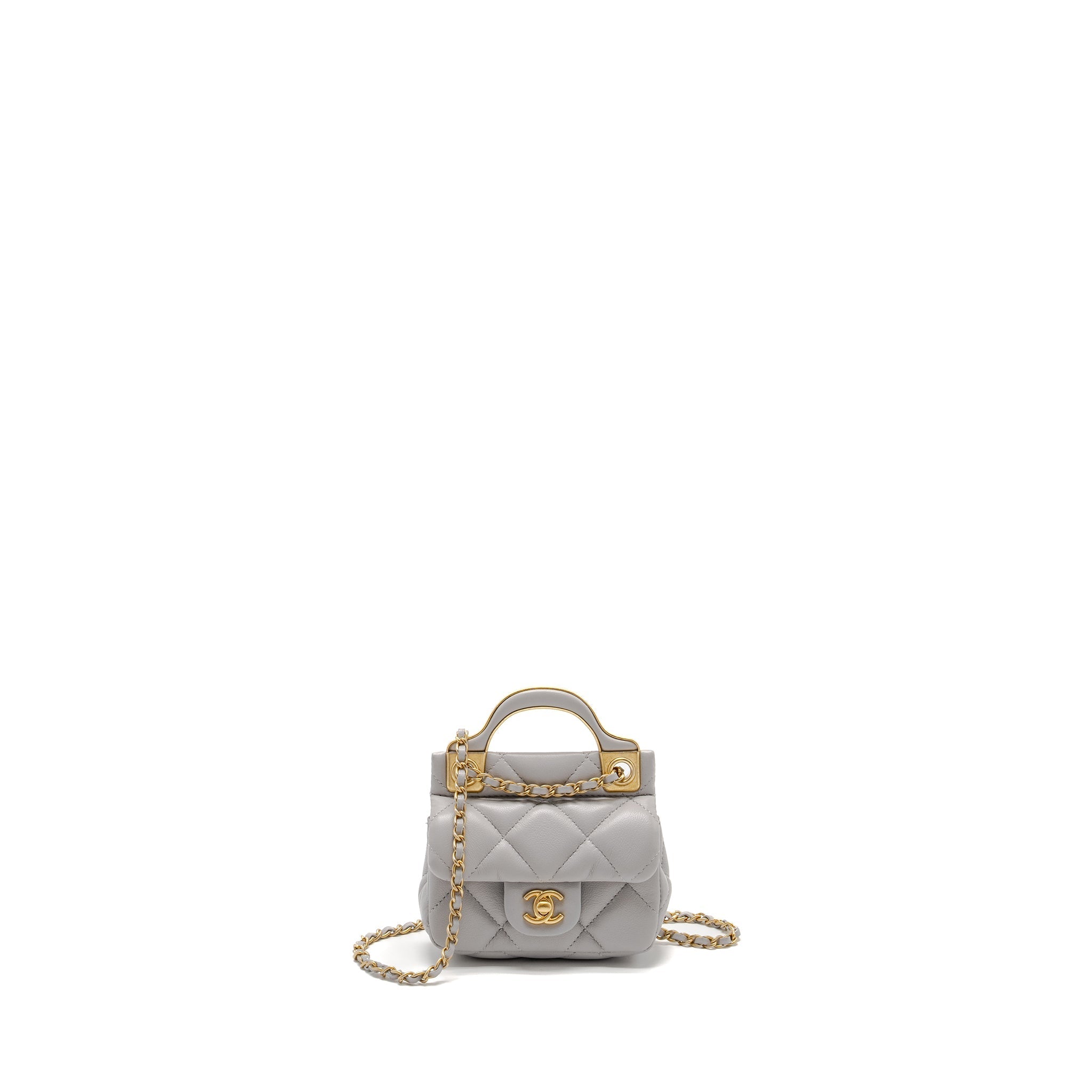 Chanel Mini Quilted Flap Card Holder with chain Lambskin Grey