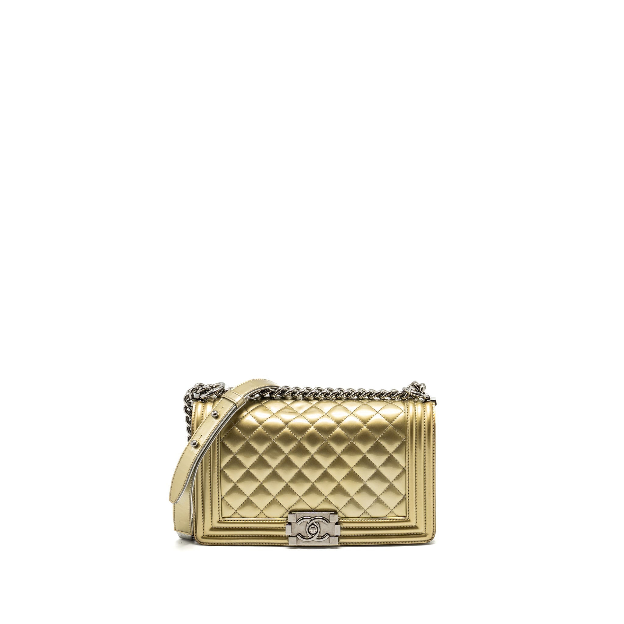 Chanel medium boy bag patent light gold / silver