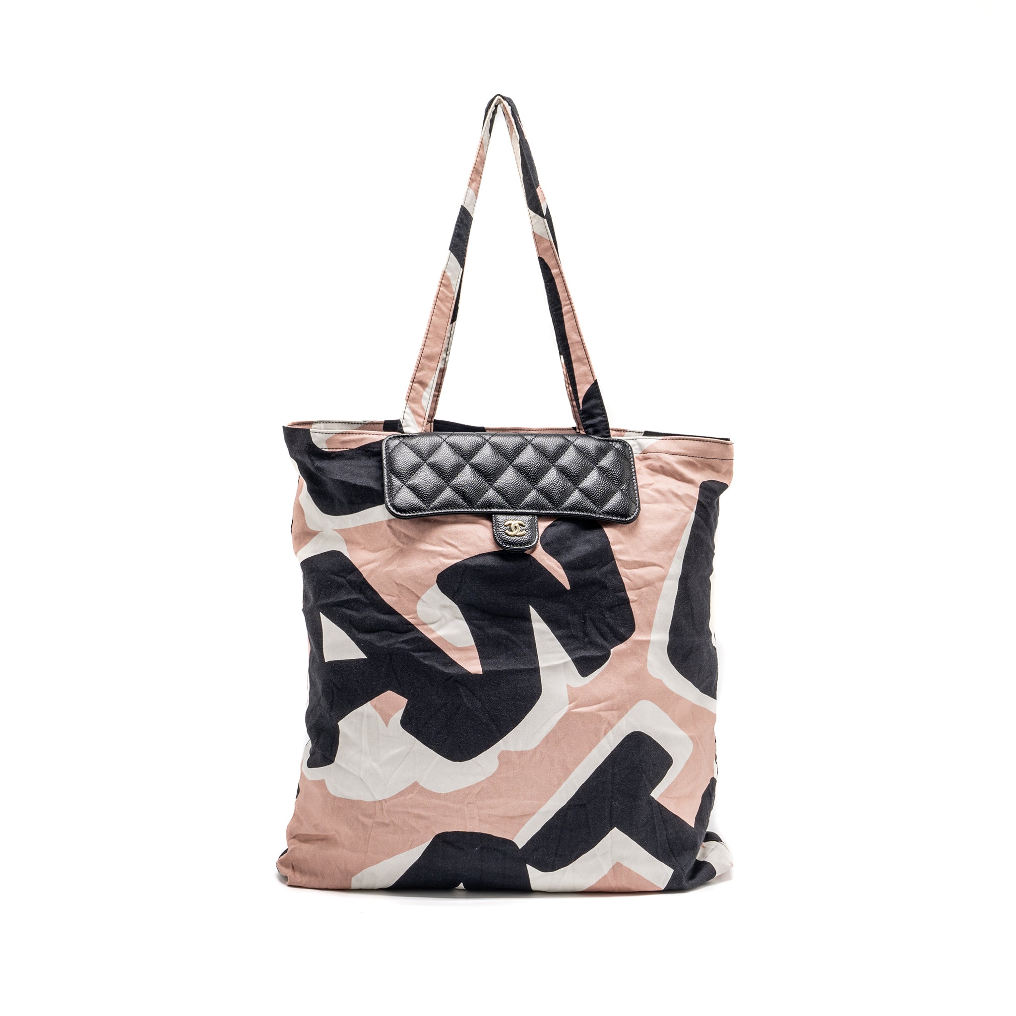 Chanel Chain Wallet /Foldable Shopping Tote Caviar/Jersey Fabric Black/Multicolour L