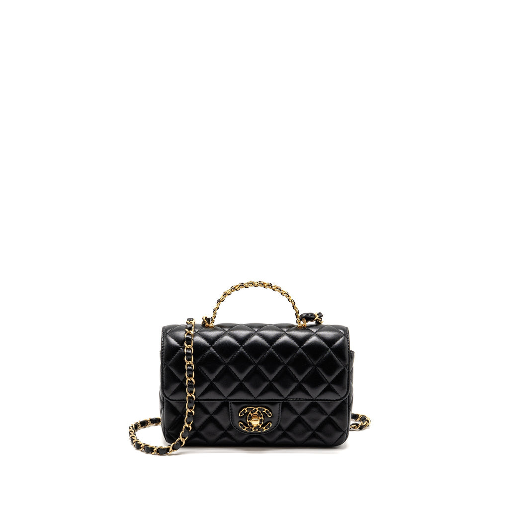 Chanel 24c Detail Top Handle Flap Bag Lambskin Black