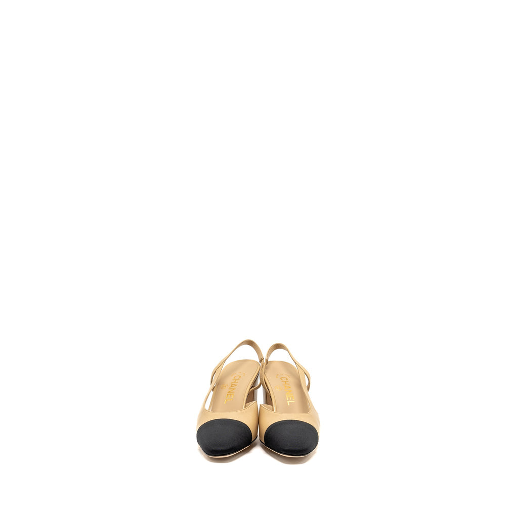 Chanel Size 36 Slingback Pumps Leather Beige / Black