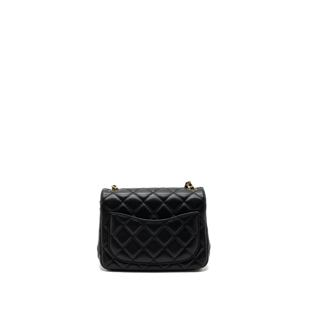 Chanel Pearl Crush Mini  Square Flap Bag Lambskin Black  (microchip)