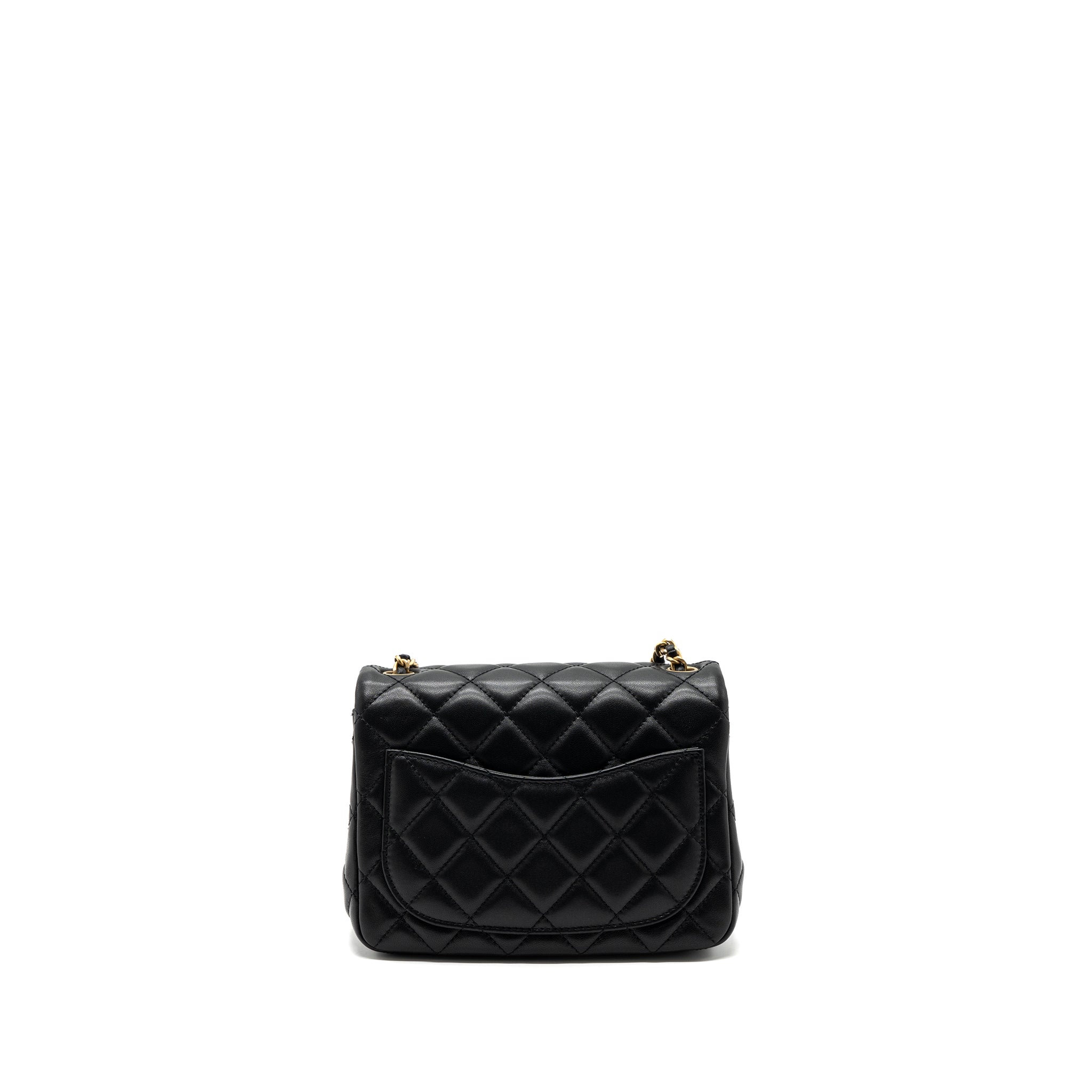 Chanel Pearl Crush Mini  Square Flap Bag Lambskin Black  (microchip)