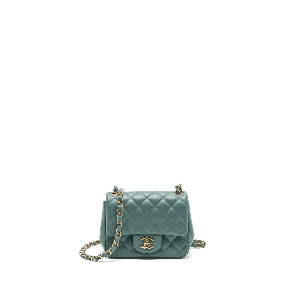 Chanel classic mini square flap bag lambskin green L (microchip)