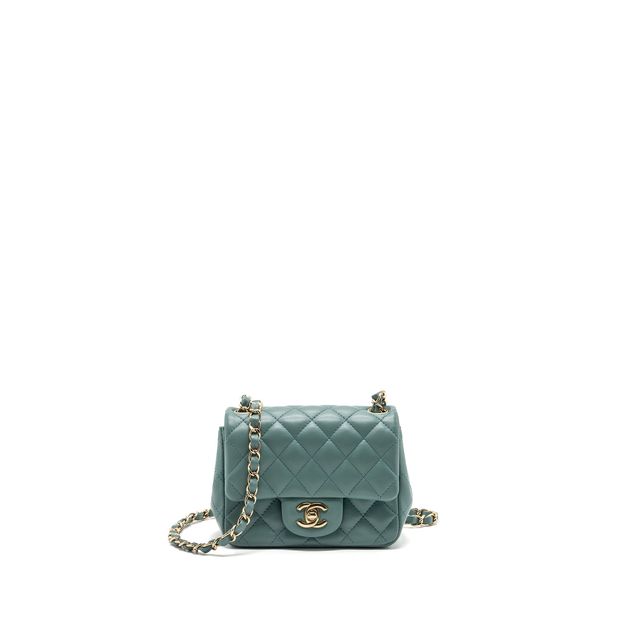 Chanel classic mini square flap bag lambskin green L (microchip)