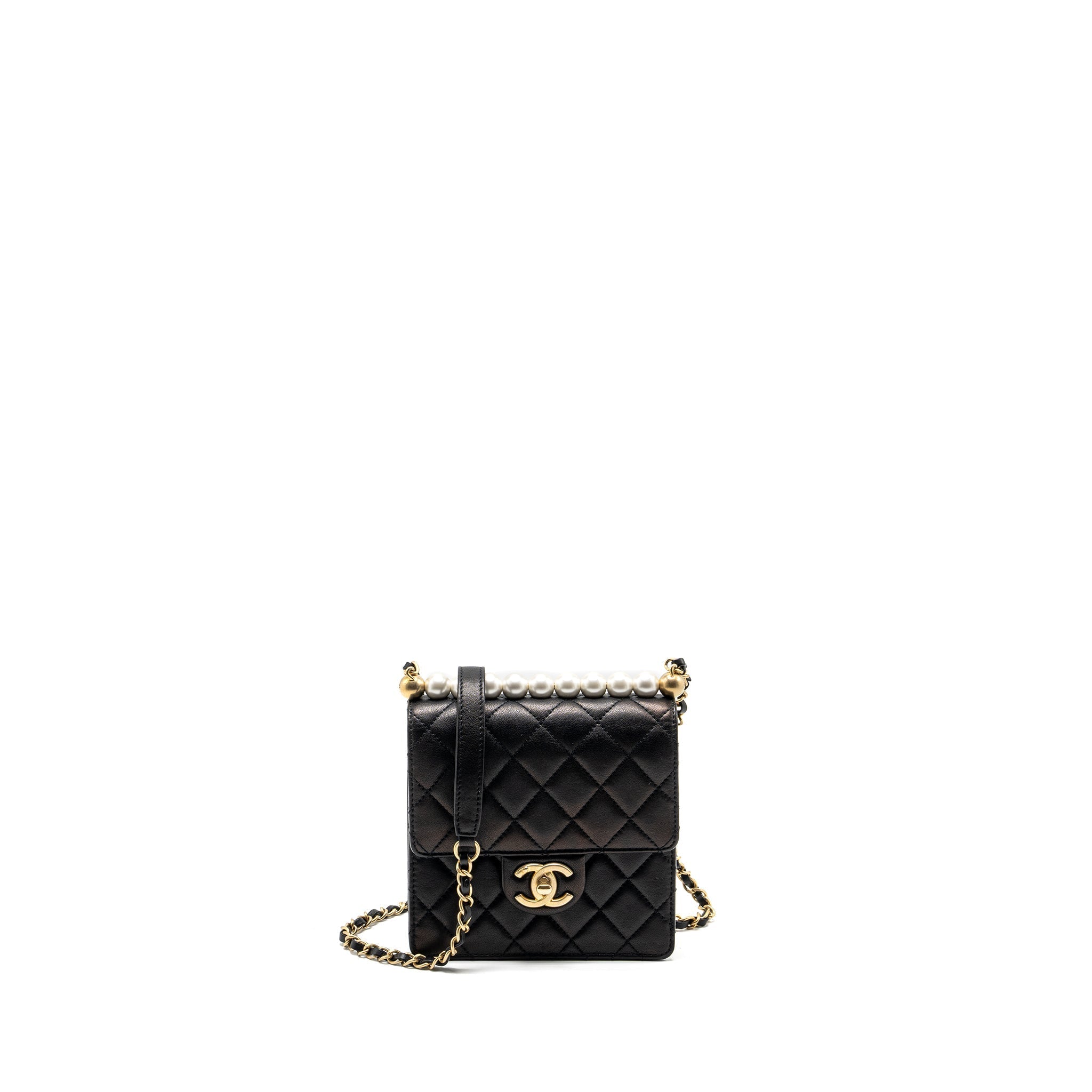 Chanel Vertical Pearl flap bag goatskin black