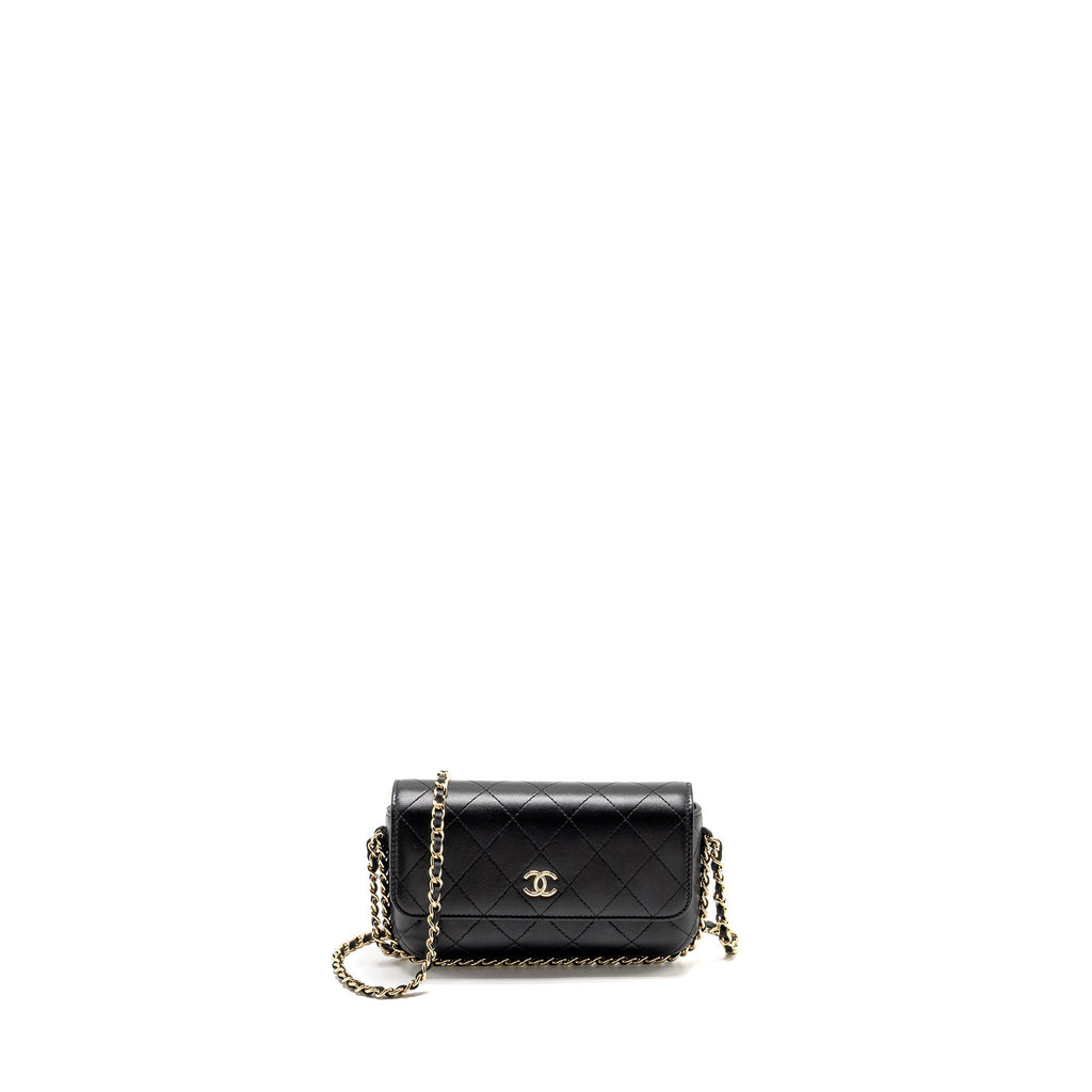 Chanel 22A Phone Case/Mini Wallet on Chain Lambskin Black L (Microchip)