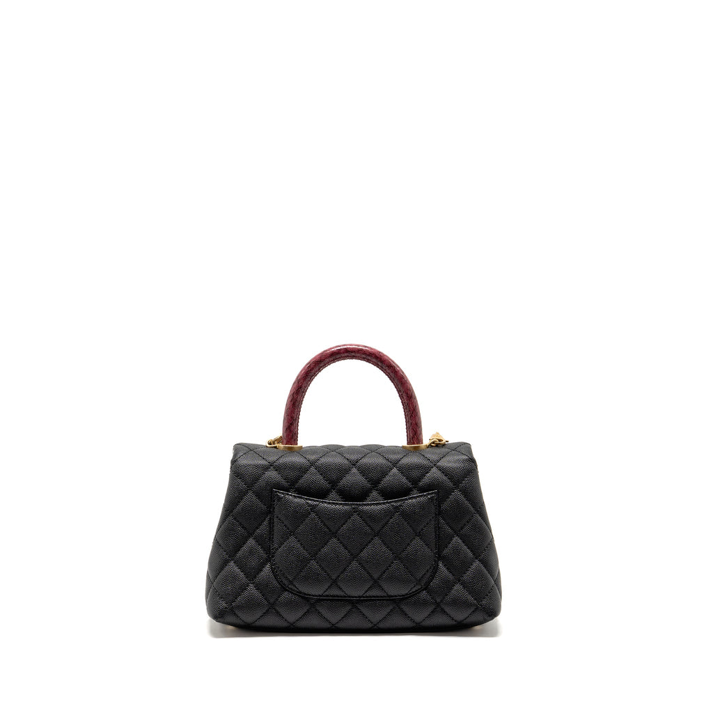 Chanel Small Coco Handle with Python Handle caviar Black/Burgundy