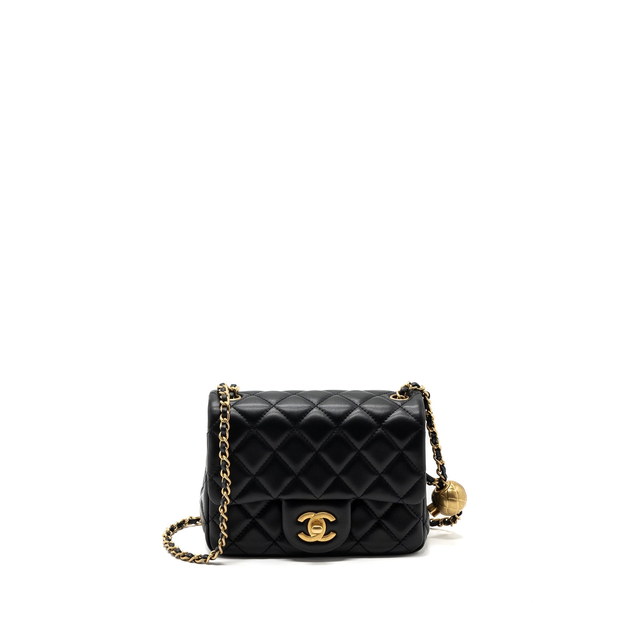 Chanel Pearl Crush Mini  Square Flap Bag Lambskin Black  (microchip)