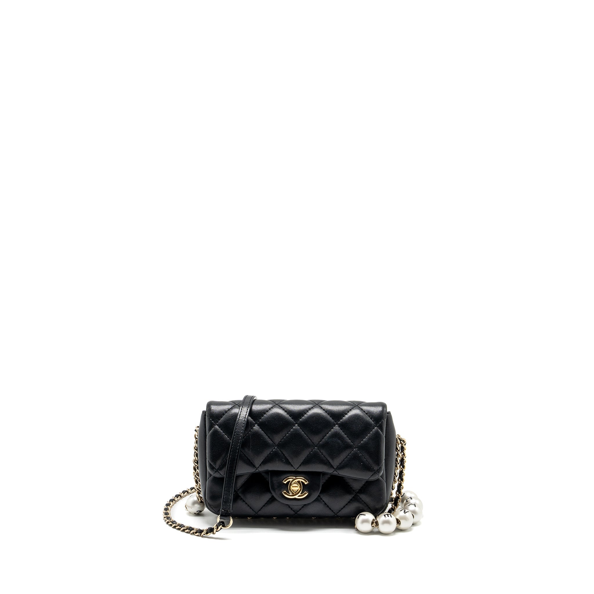 Chanel Pearl Chain Quilted Flap Bag Lambskin Black
