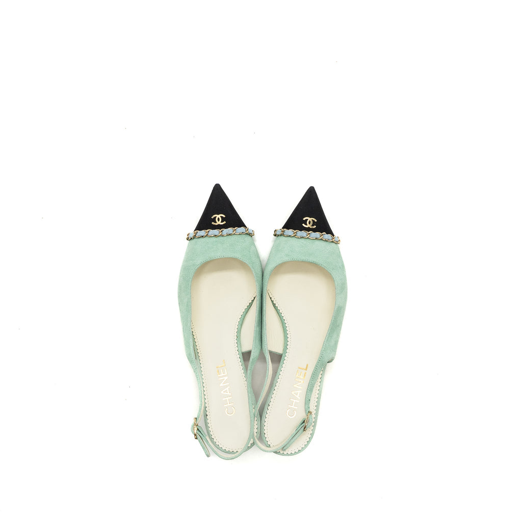 Chanel size 39 23P slingbacks suede /calfskin light blue / black L