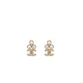 Chanel Crystal and CC Logo Drop Earrings Light Gold Tone