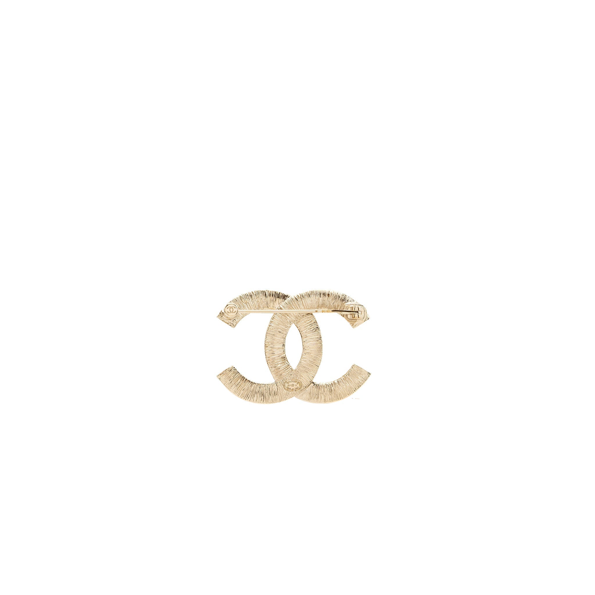 Chanel CC logo brooch with crystal ivory / silver tone