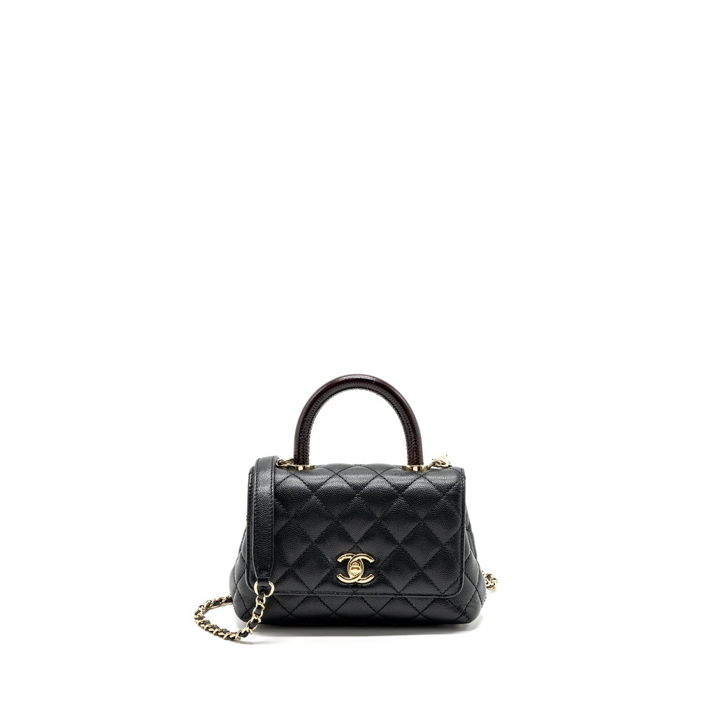 Chanel Coco Handle Extra Mini With Lizard Embossed Handle Caviar Black L(microchip)