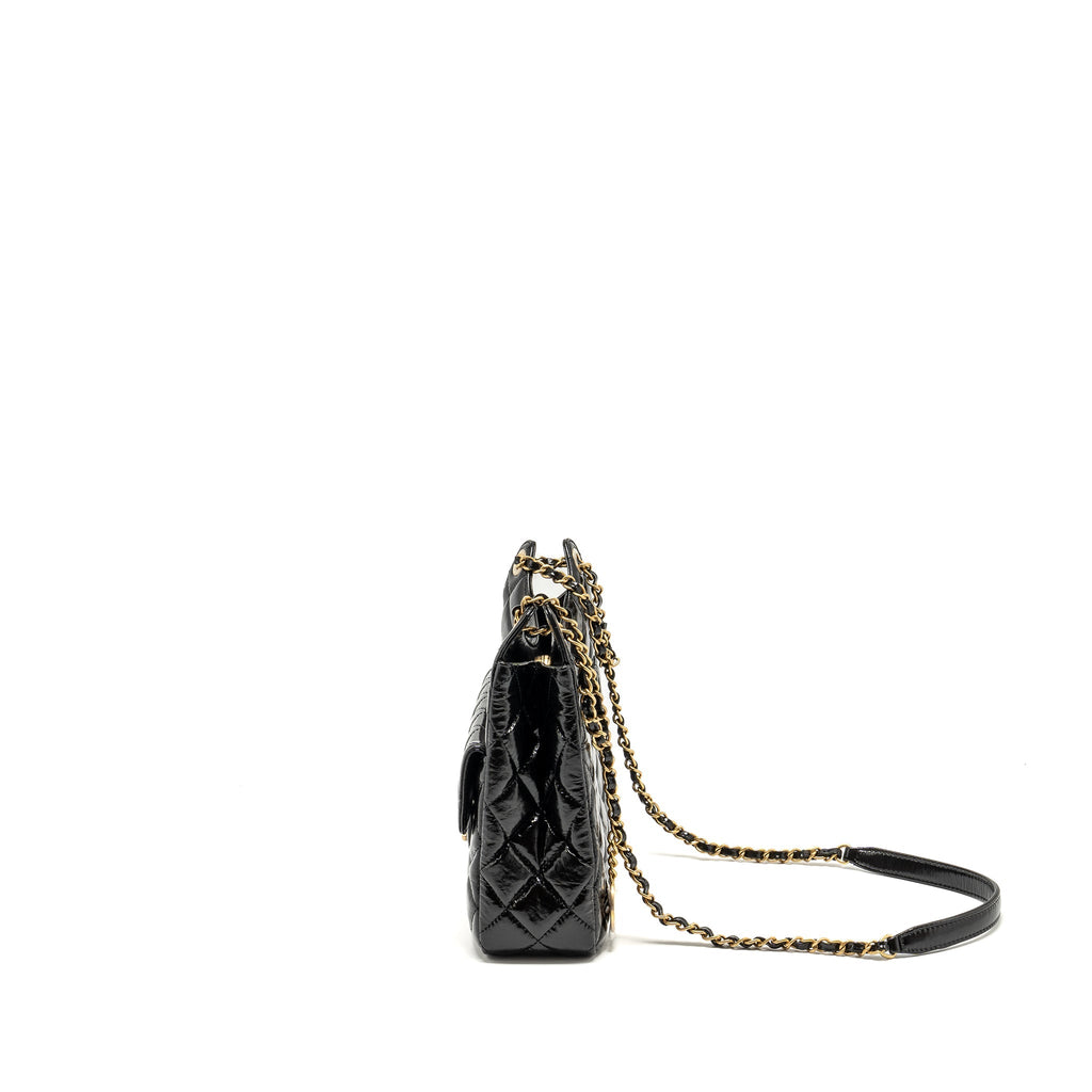 Chanel 23C Hobo Bag Shiny Calfskin Black Brushed  (Microchip)