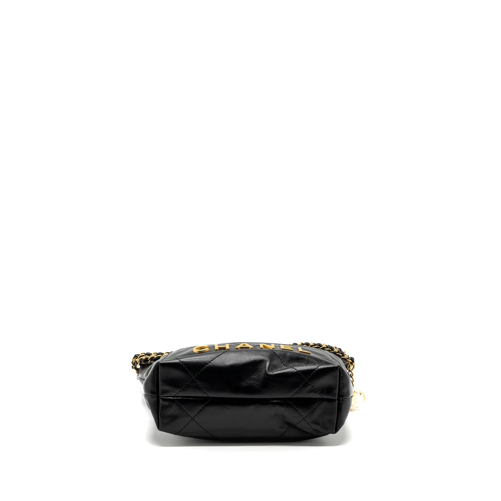 Chanel mini 22 bag shiny calfskin black brushed  (microchip)