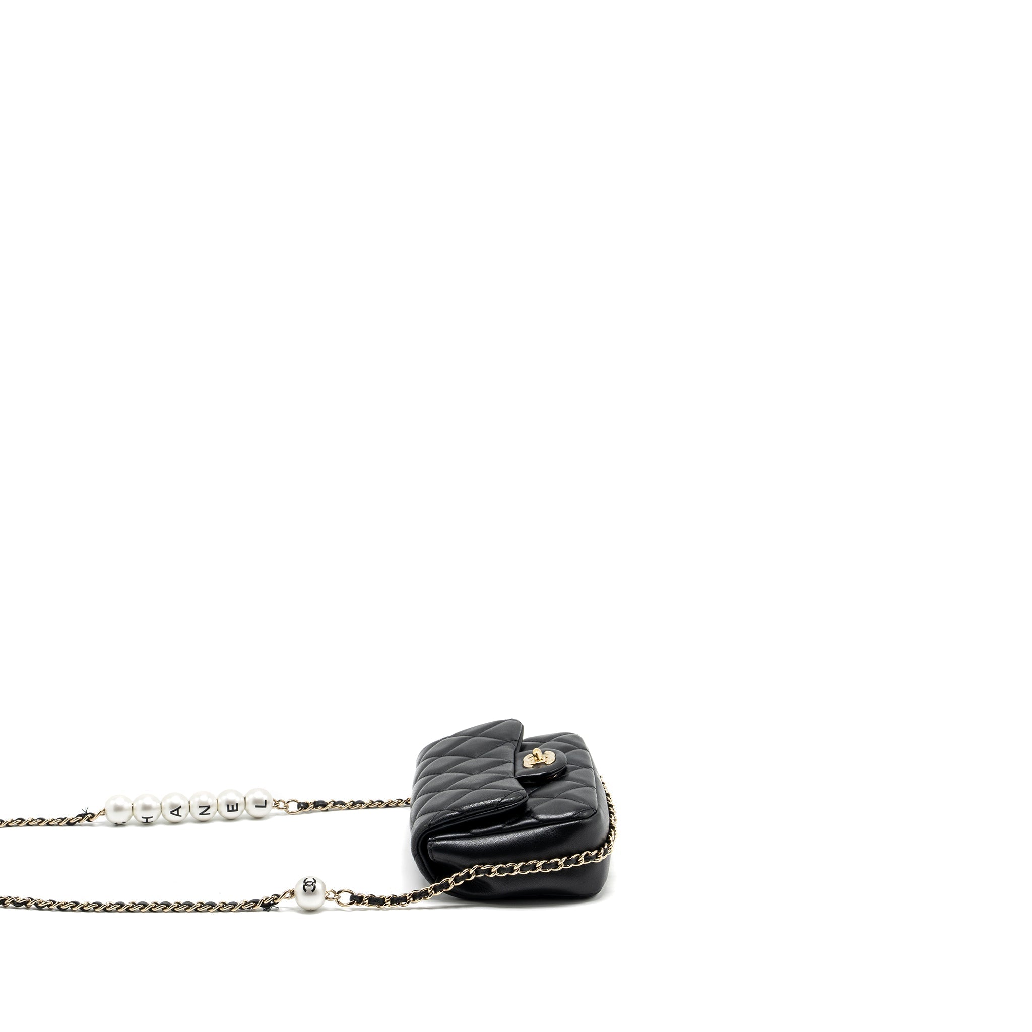 Chanel Pearl Chain Quilted Flap Bag Lambskin Black
