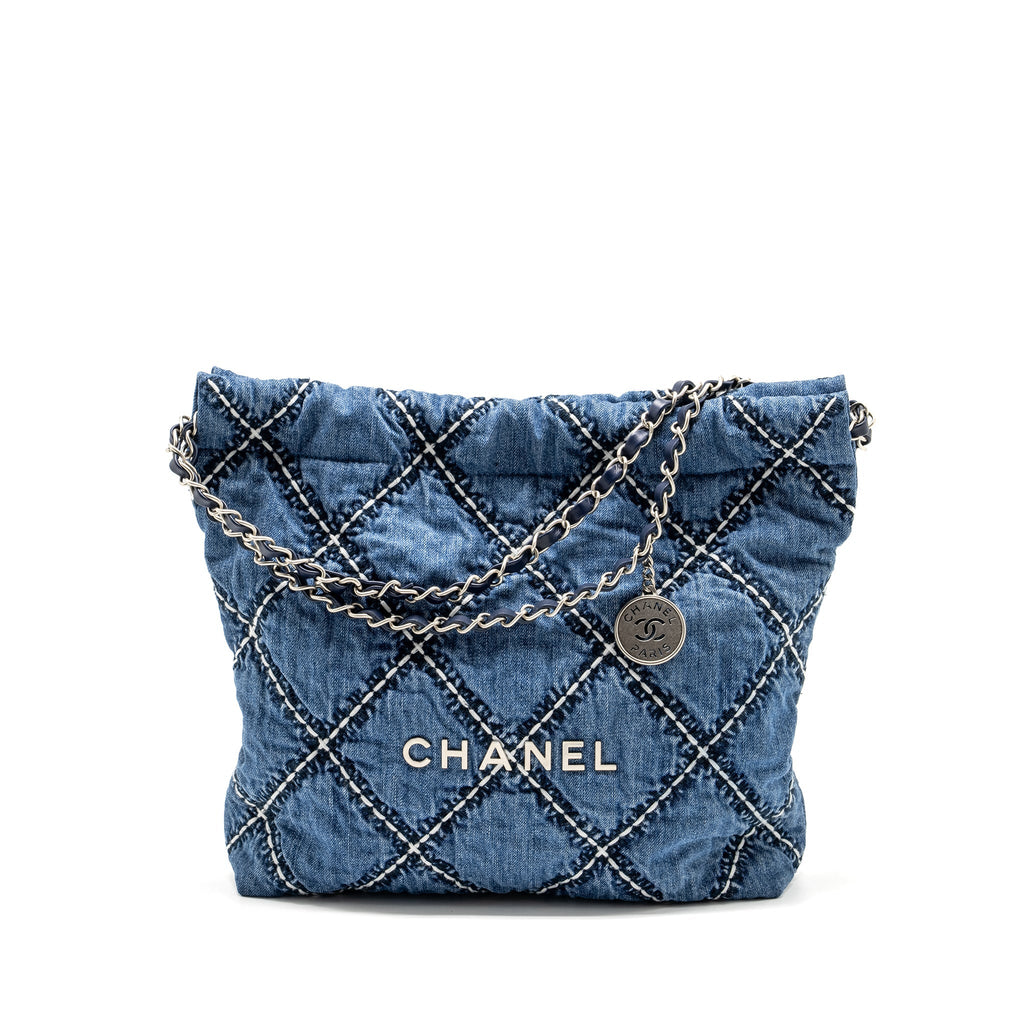 Chanel Small 22 Bag Denim Blue/White  (Microchip)