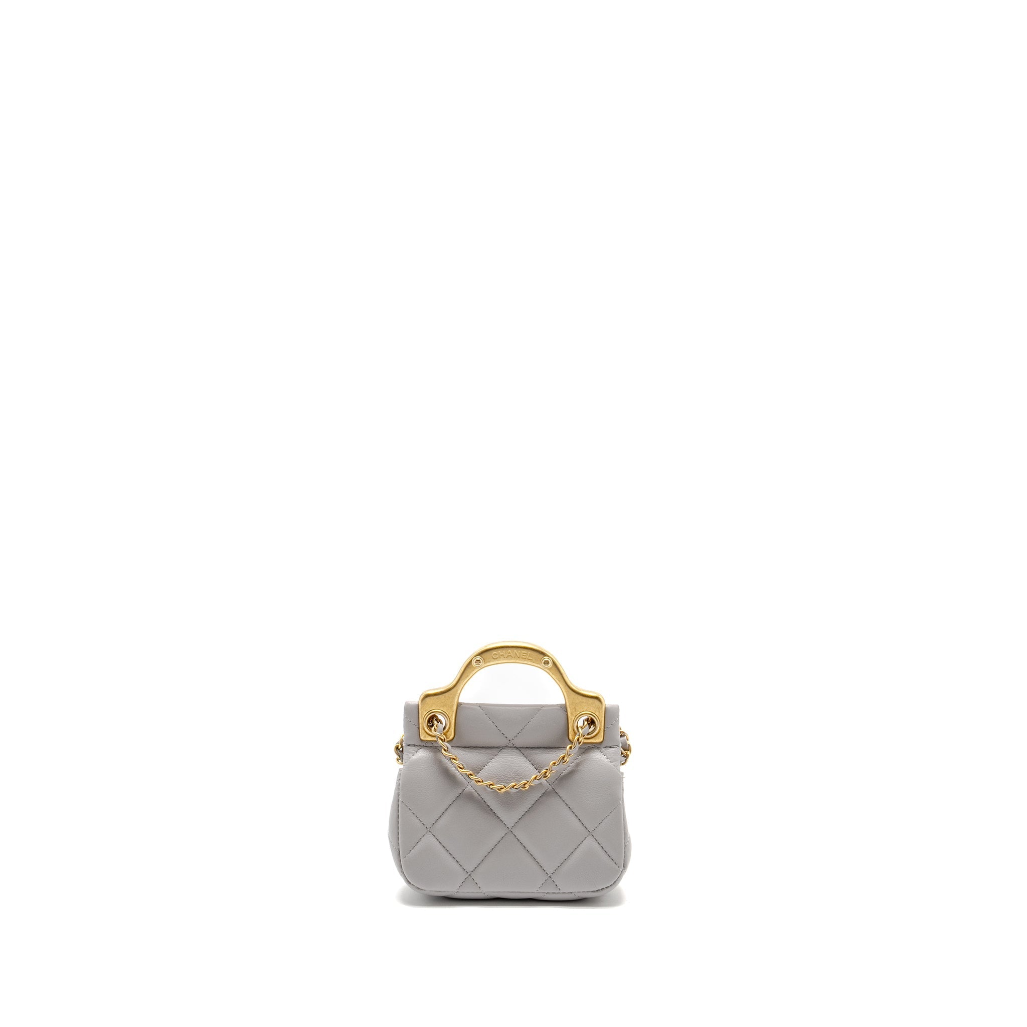 Chanel Mini Quilted Flap Card Holder with chain Lambskin Grey