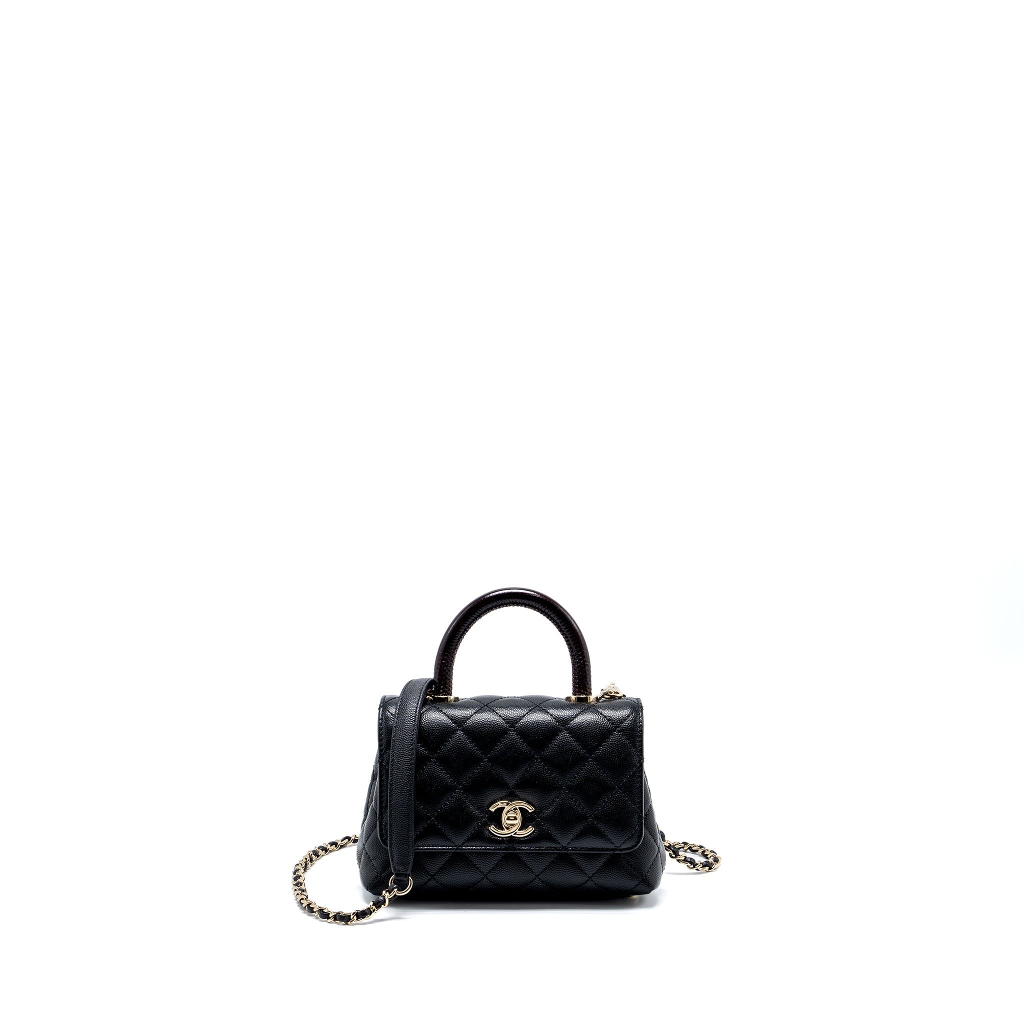Chanel Mini Coco Handle with Lizard Embossed Handle Caviar Black L (microchip)