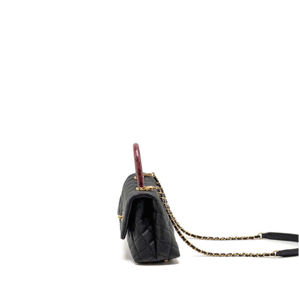 Chanel Small Coco Handle with Python Handle caviar Black/Burgundy