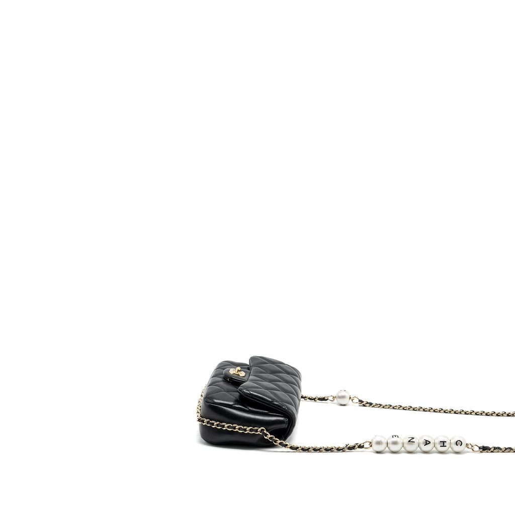 Chanel Pearl Chain Quilted Flap Bag Lambskin Black