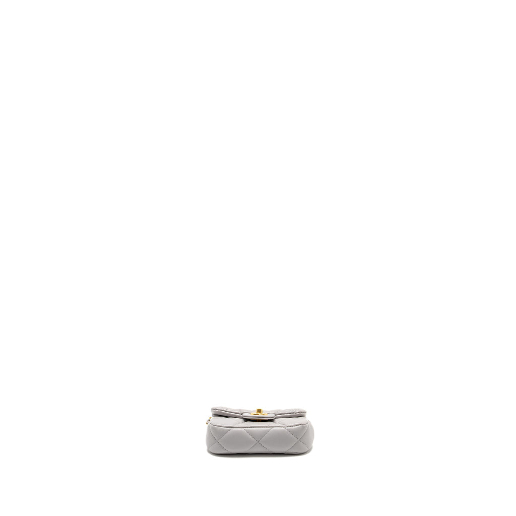 Chanel Mini Quilted Flap Card Holder with chain Lambskin Grey