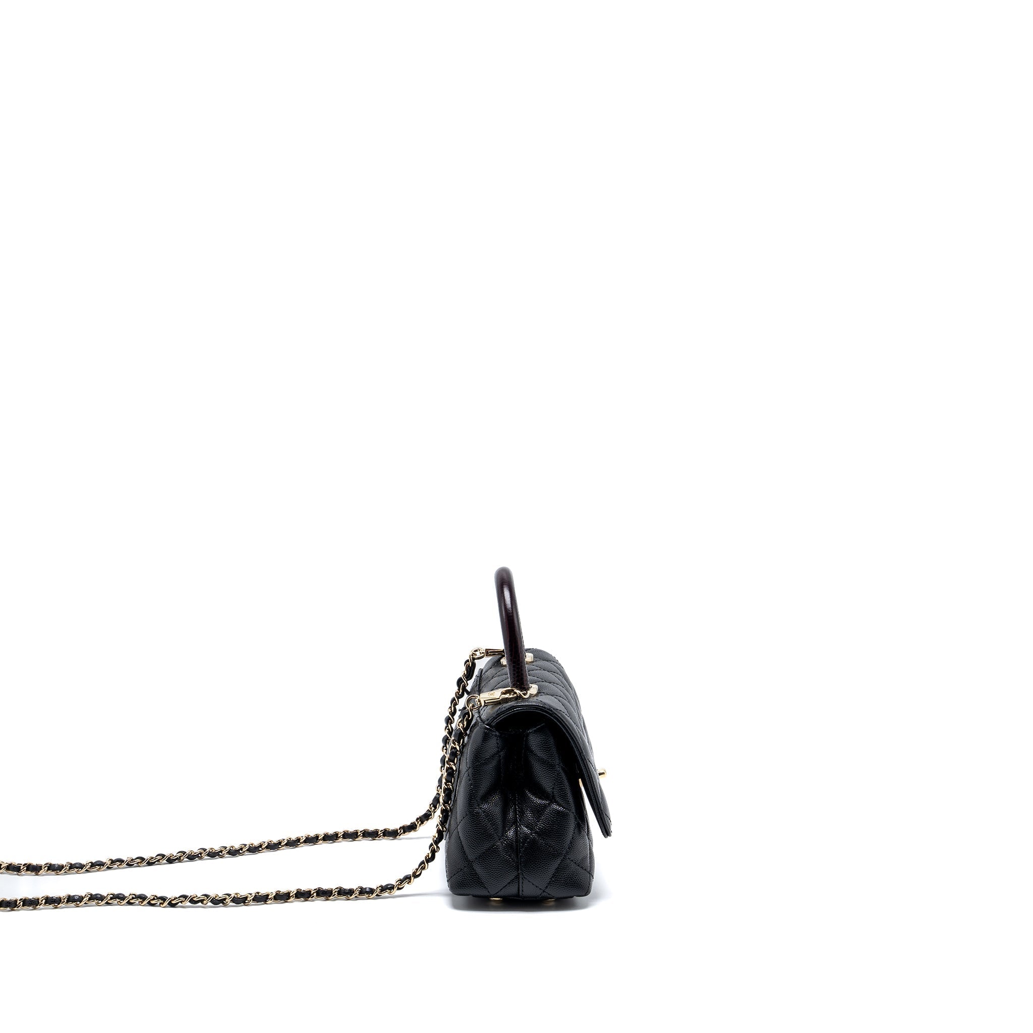 Chanel Mini Coco Handle with Lizard Embossed Handle Caviar Black L (microchip)