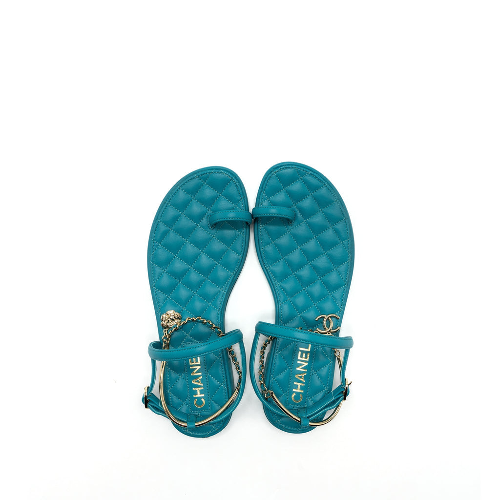 Chanel Size 38 Sandals Leather Green L