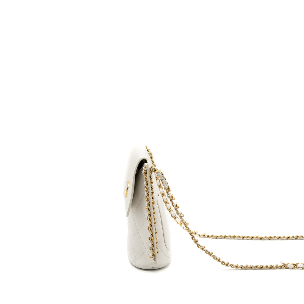 Chanel Crossbody Square Flap Bag Lambskin White Brushed