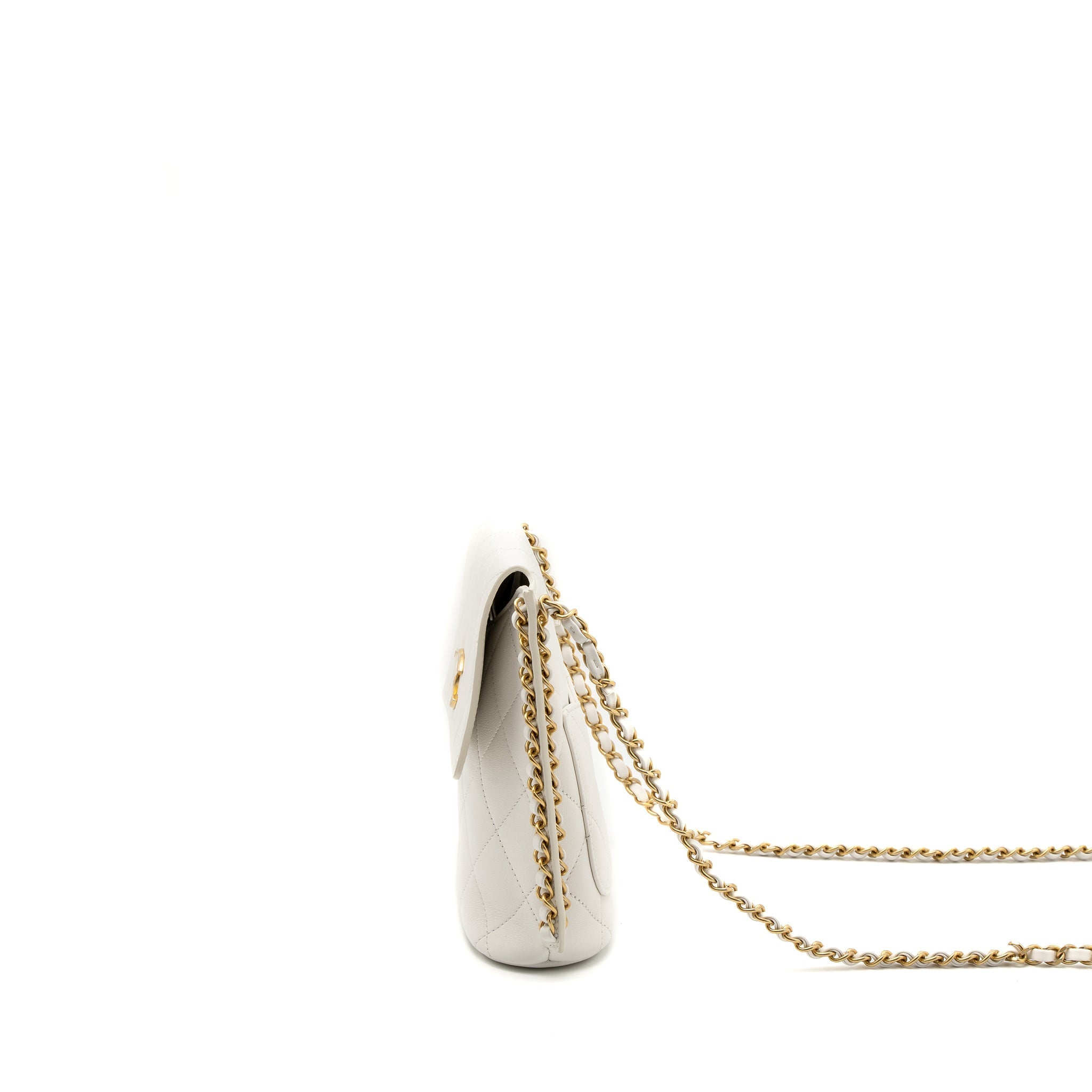 Chanel Crossbody Square Flap Bag Lambskin White Brushed