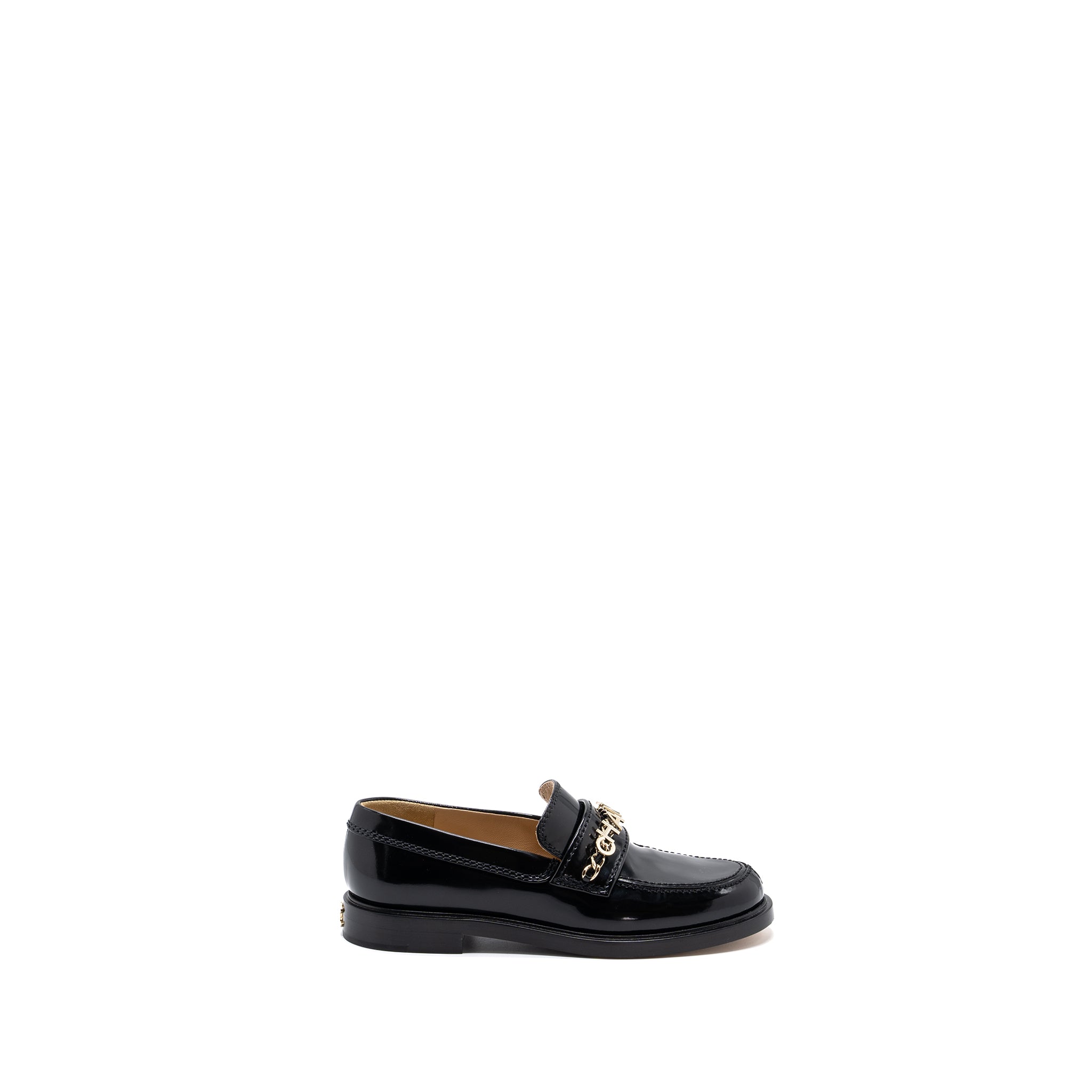 chanel size 36 letter loafer patent leather black L