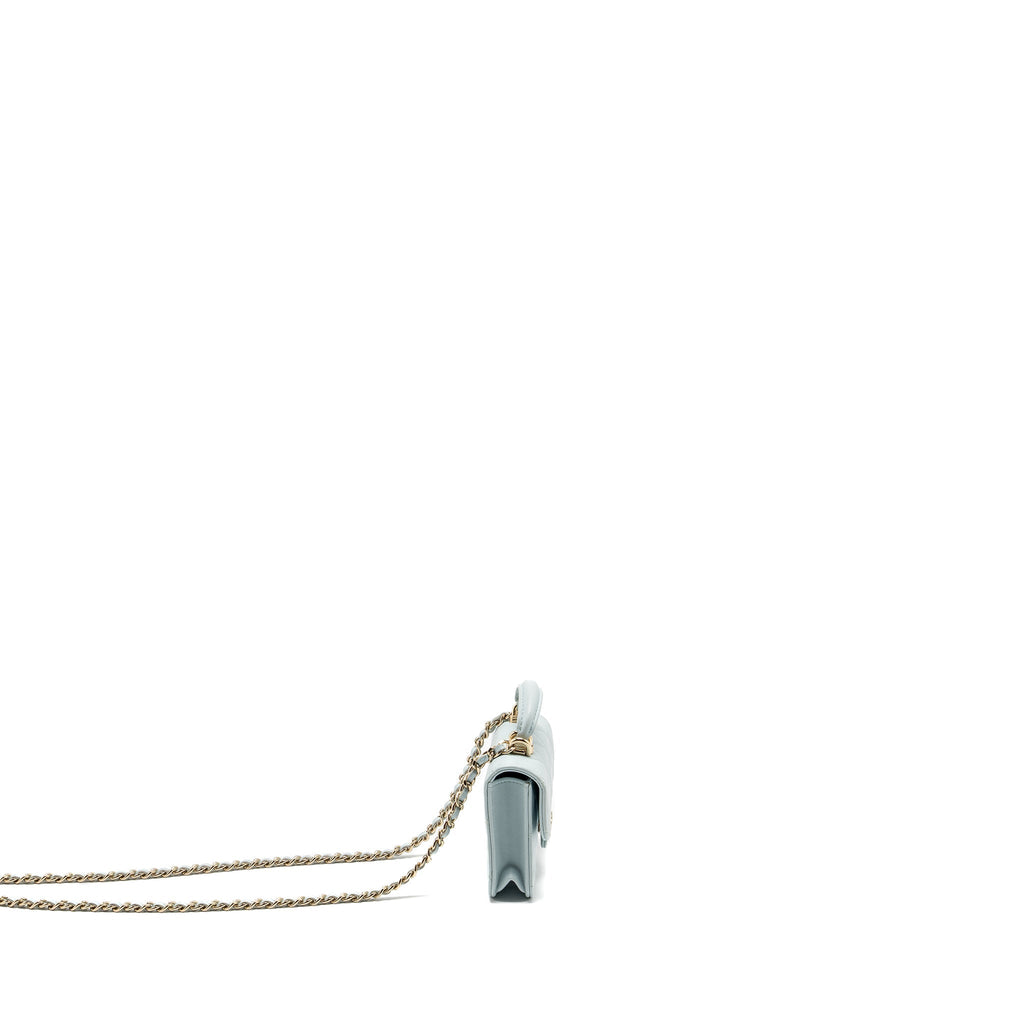 Chanel Top Handle Mini Flap Bag with Chain Lambskin Light Blue L