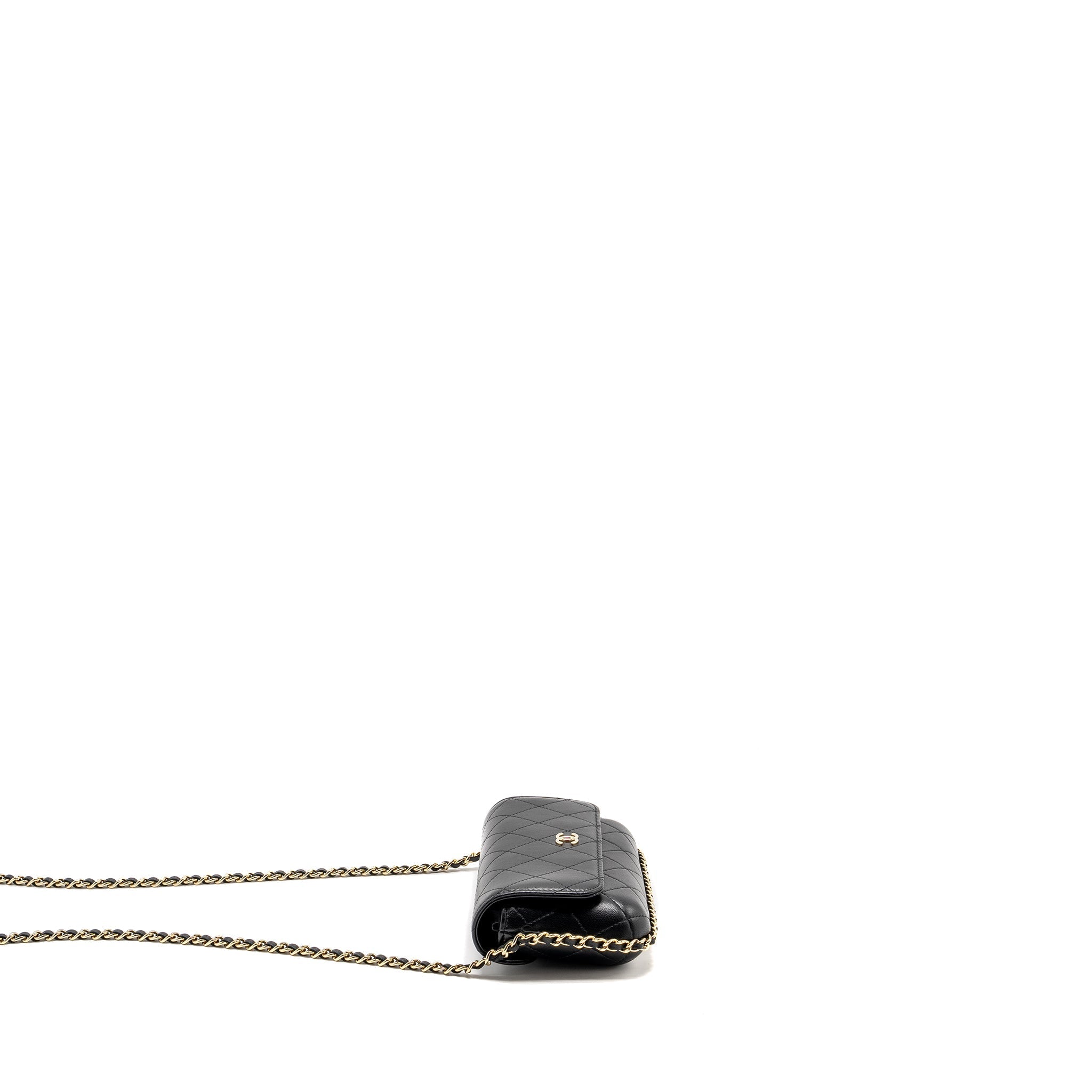 Chanel 22A Phone Case/Mini Wallet on Chain Lambskin Black L (Microchip)