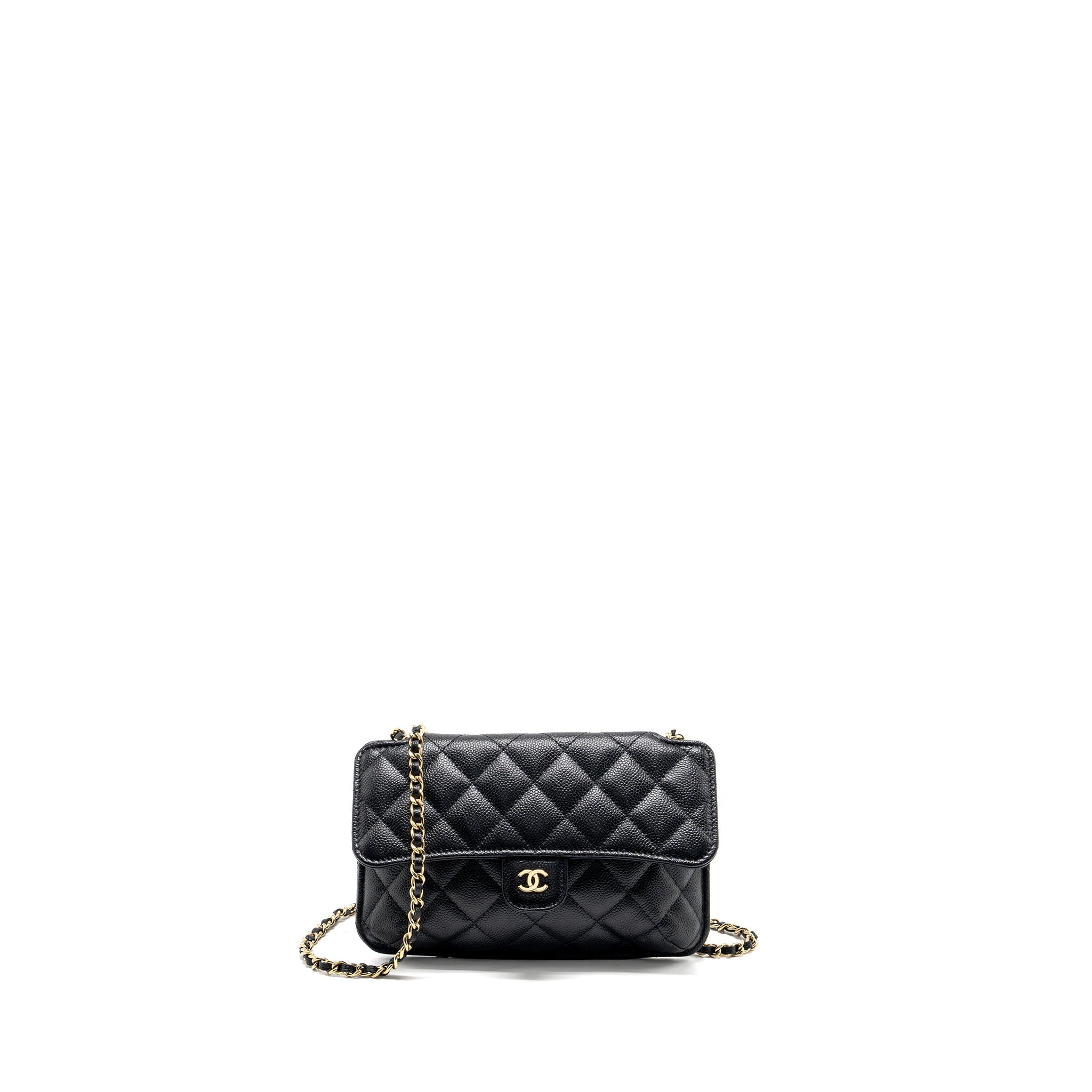 Chanel Chain Wallet /Foldable Shopping Tote Caviar/Jersey Fabric Black/Multicolour L