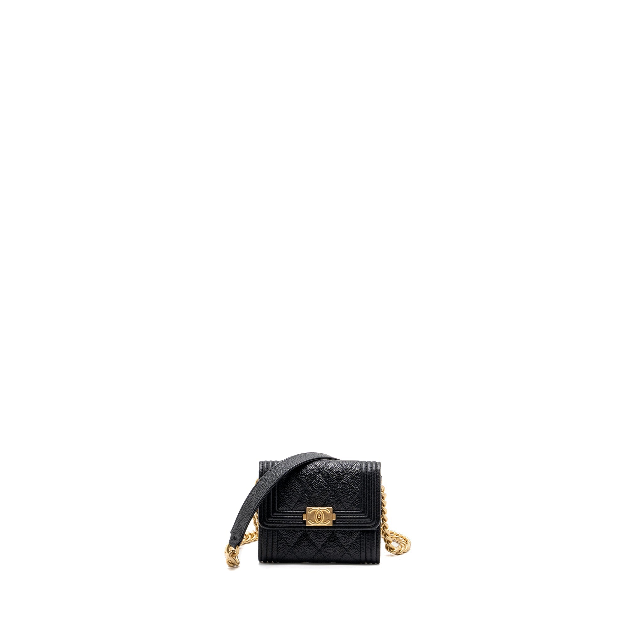 Chanel boy card holder with chain caviar black