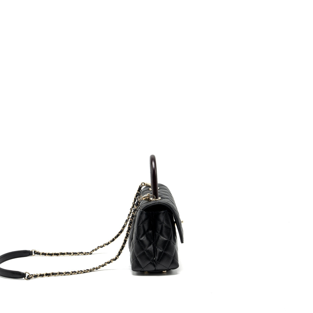 Chanel small coco handle with lizard embossed handle caviar black L (microchip)