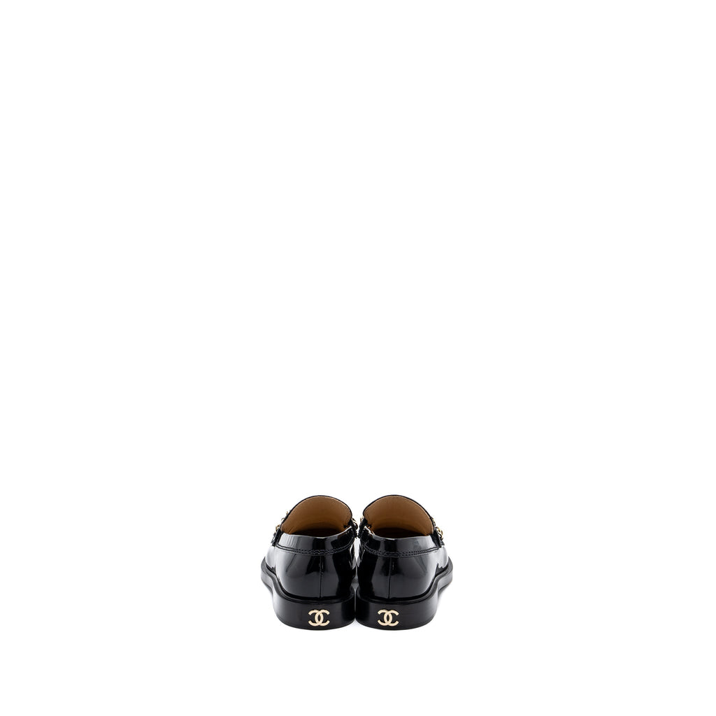 chanel size 36 letter loafer patent leather black L
