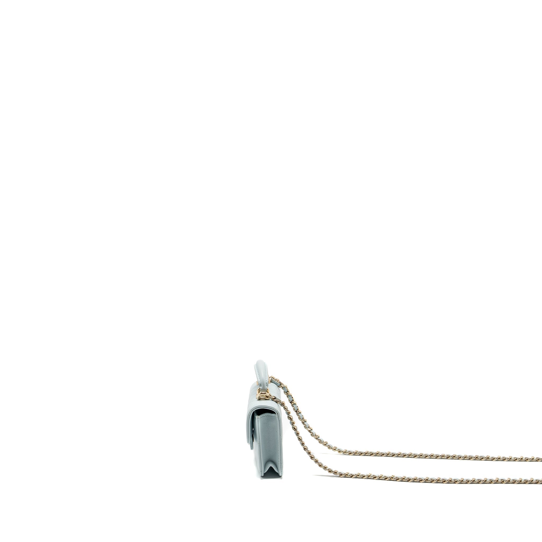 Chanel Top Handle Mini Flap Bag with Chain Lambskin Light Blue L
