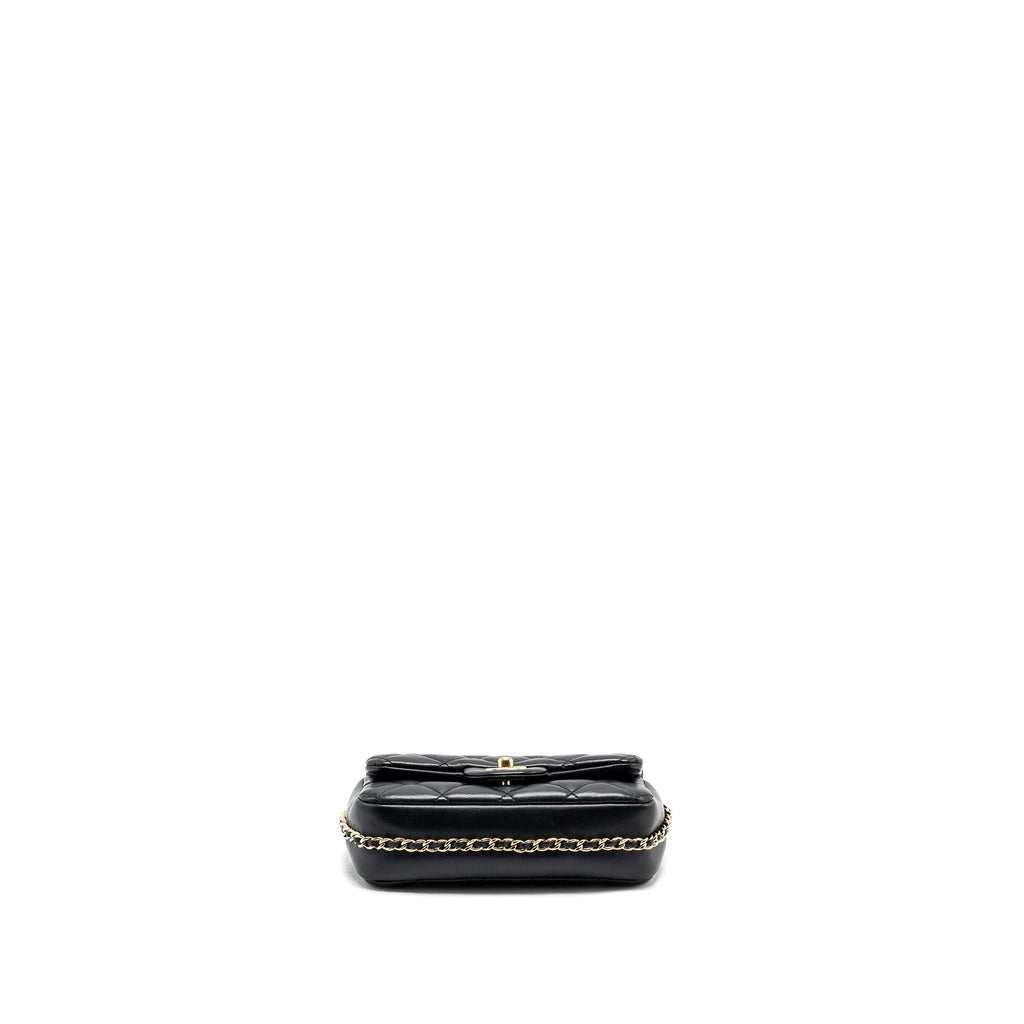 Chanel Pearl Chain Quilted Flap Bag Lambskin Black