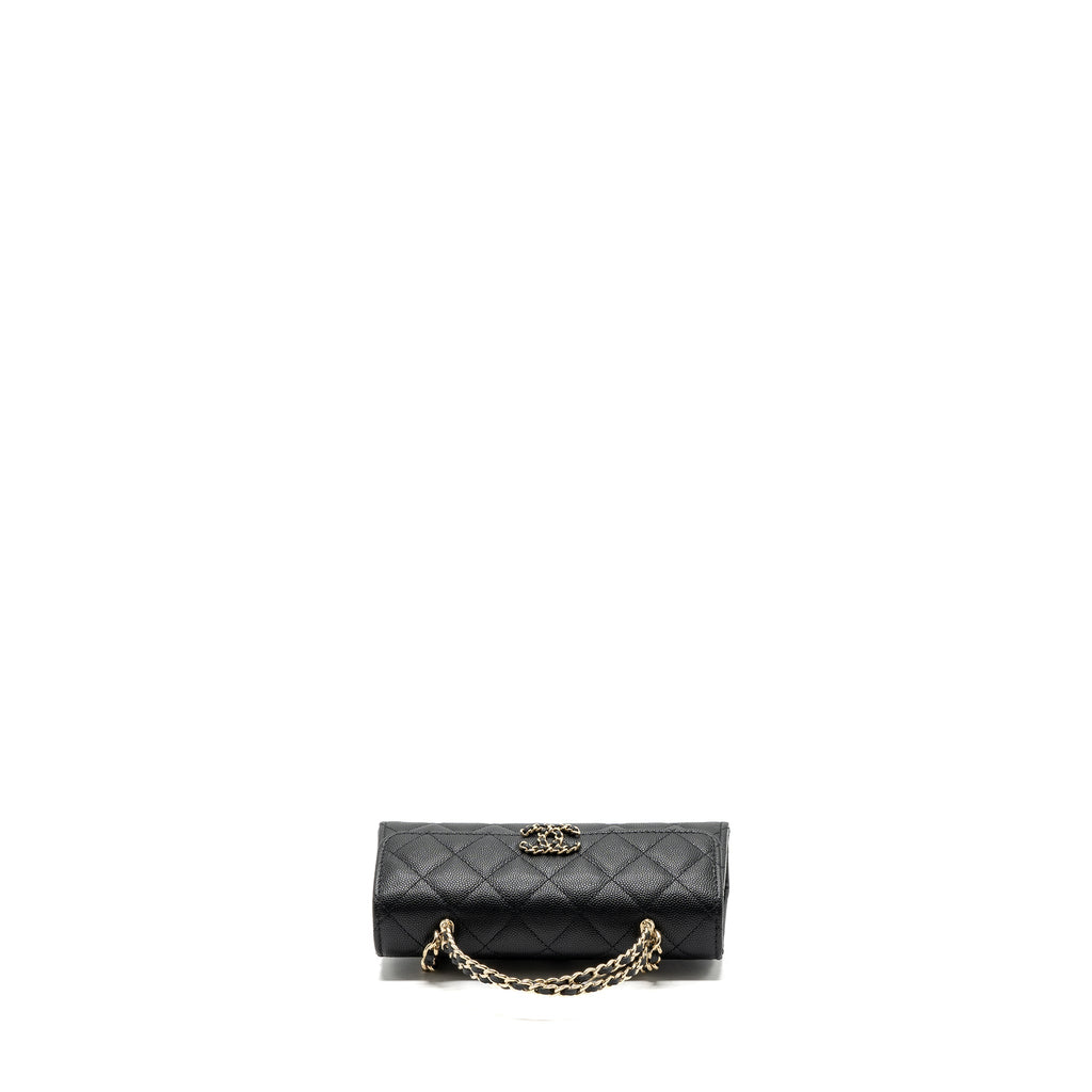chanel 23p top handle mini flap bag with chain caviar black L (microchip)