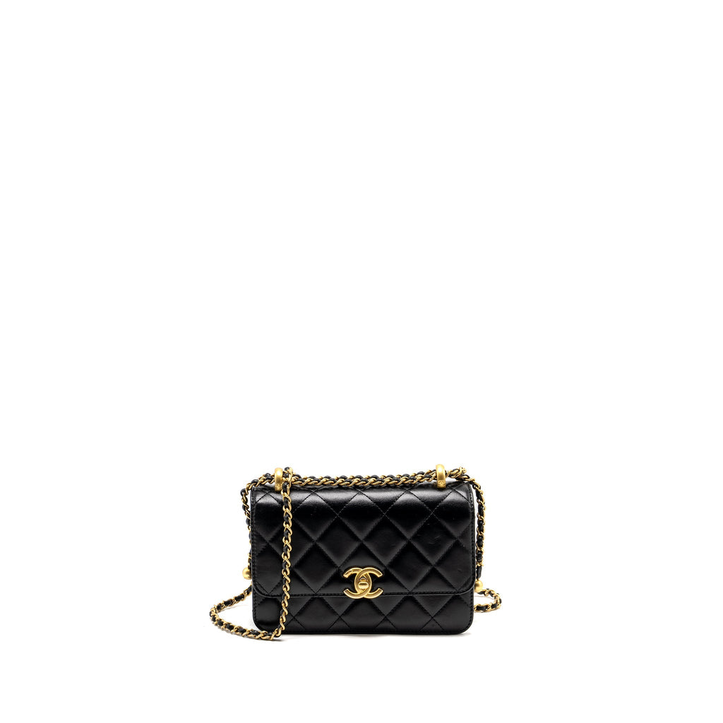 Chanel gold crush mini flap bag calfskin black  (microchip)