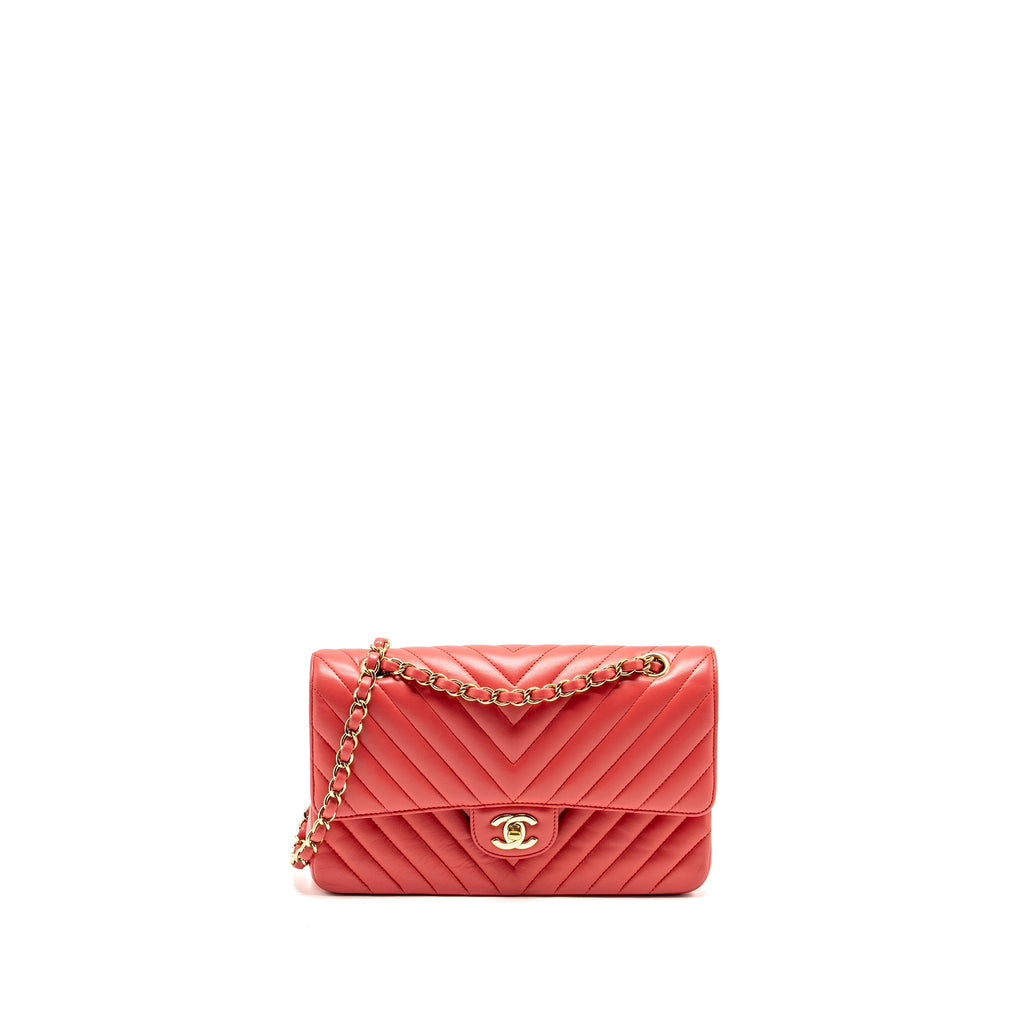 Chanel Medium Classic Double Flap Bag Chevron Lambskin Pink L
