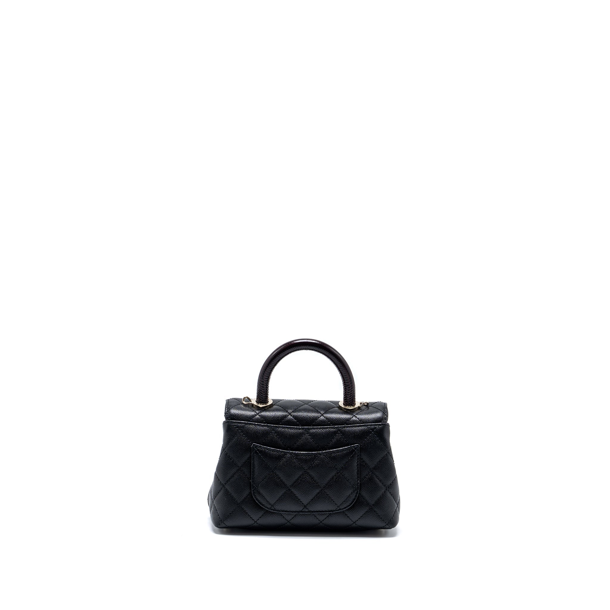 Chanel Mini Coco Handle with Lizard Embossed Handle Caviar Black L (microchip)