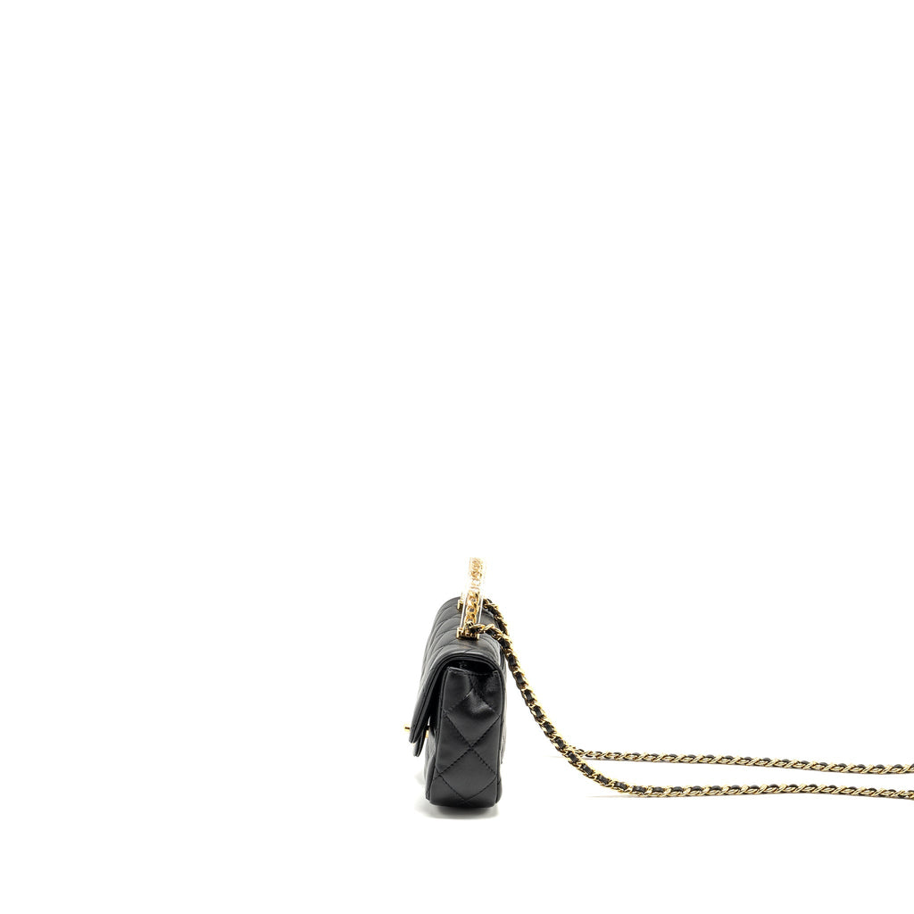 Chanel 24s Top Handle Mini Flap Bag Lambskin Black  (microchip)