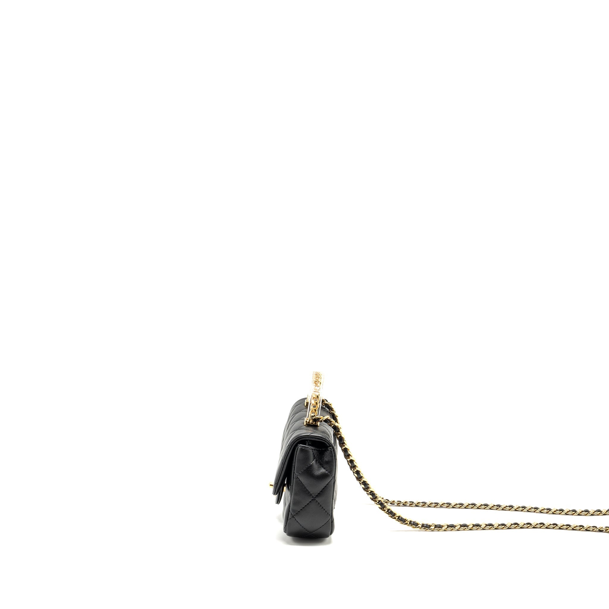 Chanel 24s Top Handle Mini Flap Bag Lambskin Black  (microchip)