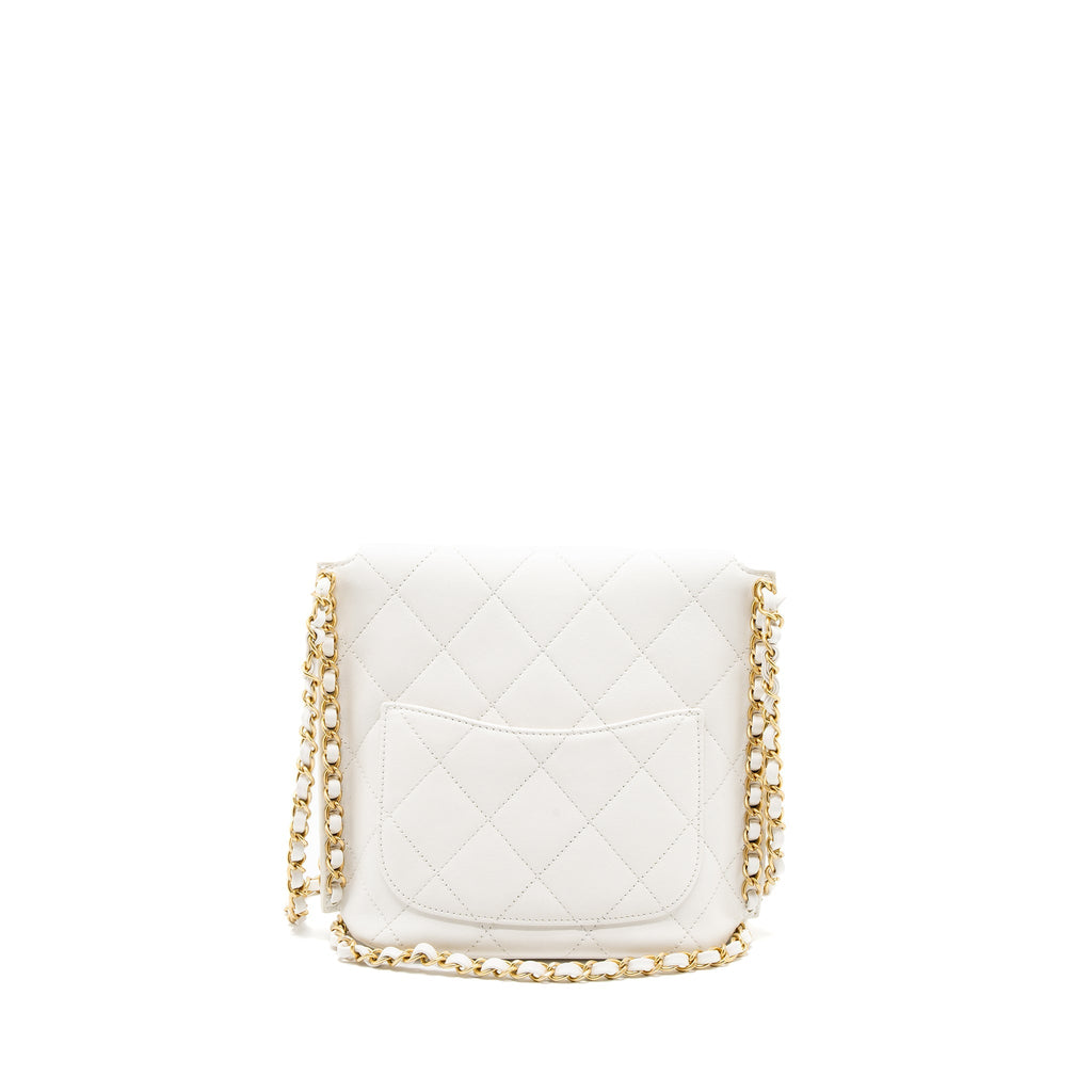 Chanel Crossbody Square Flap Bag Lambskin White Brushed