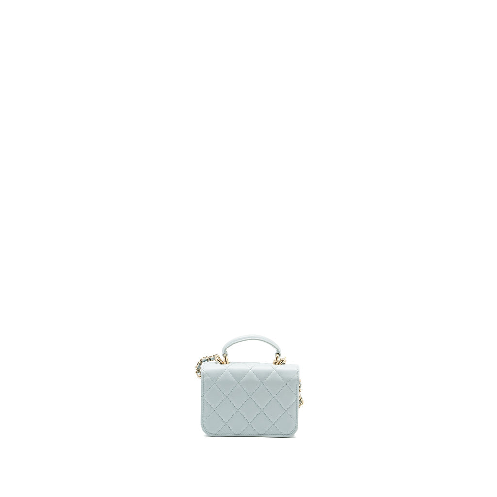 Chanel Top Handle Mini Flap Bag with Chain Lambskin Light Blue L